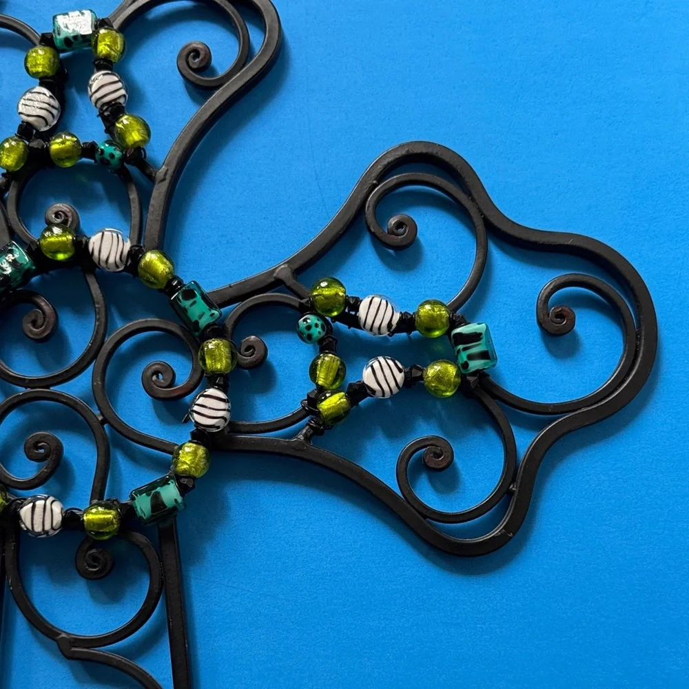 Decorative Black Metal Wall Cross with Beads